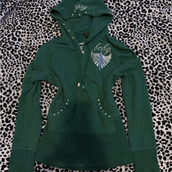 BCBG Forest Green Hoodie with Metallic Details - Picture 1 of 2